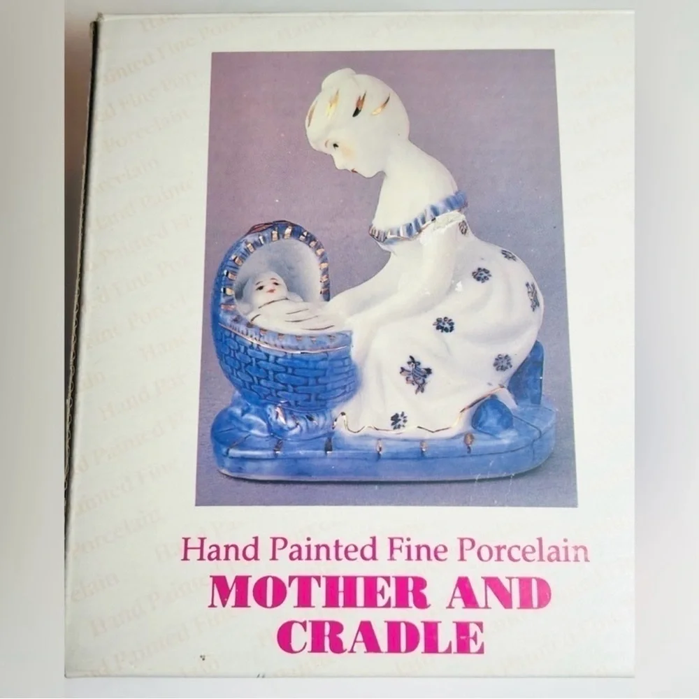 Vintage Decor Fine Porcelain Figurine Mother & Baby Cobalt Blue Mothers Day Gift - Picture 11 of 11